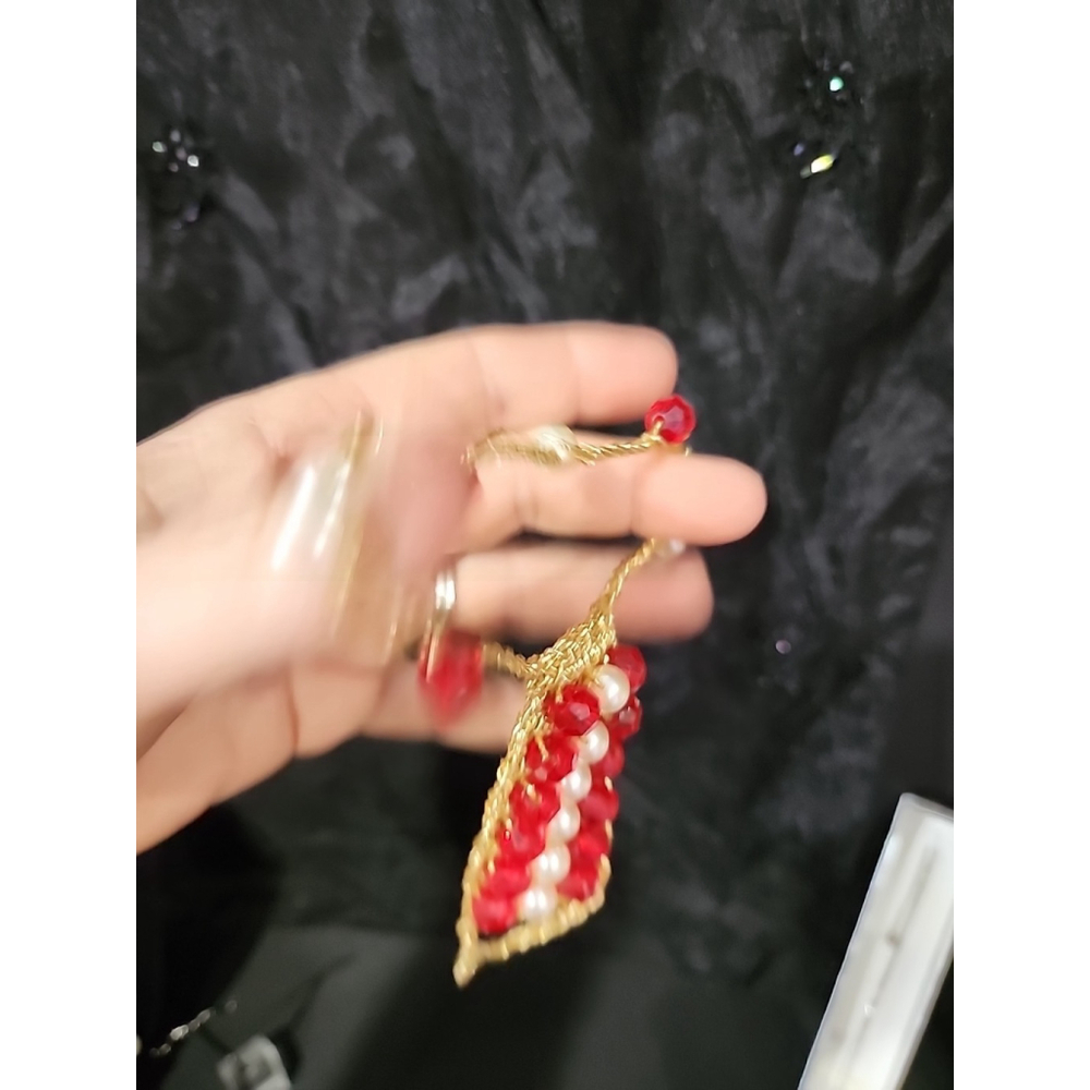 Vintage Barefoot Sandals Foot Jewelry Red Gold Pearls Small Medium - Picture 3 of 6
